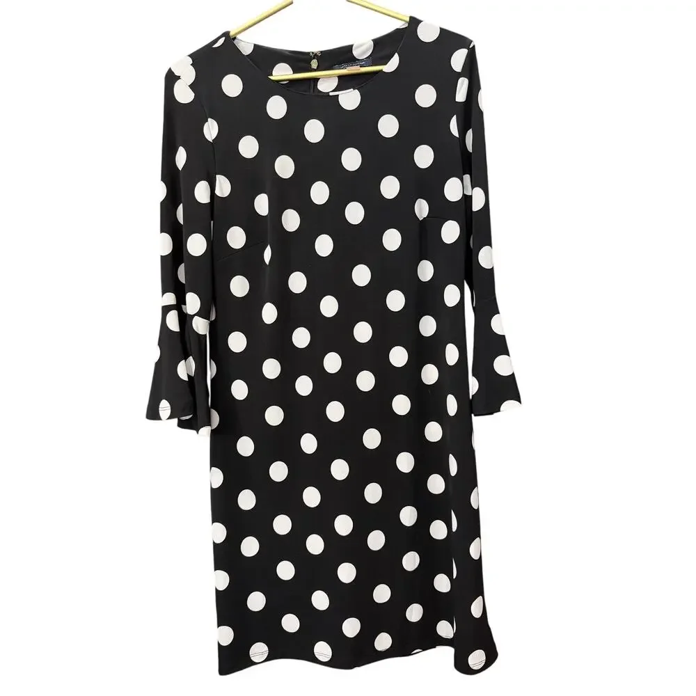 ✨ TOMMY HILFIGER Polka Dot Bell Sleeve Sheath Dress 10 EUC 👗 - Picture 2 of 7